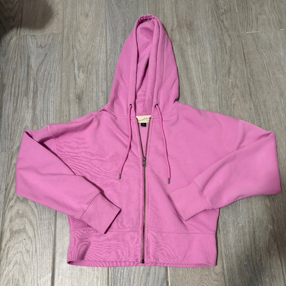 LIKE NEW! Women's Universal Thread Pink 3/4 Crop Zip Hoodie - XS